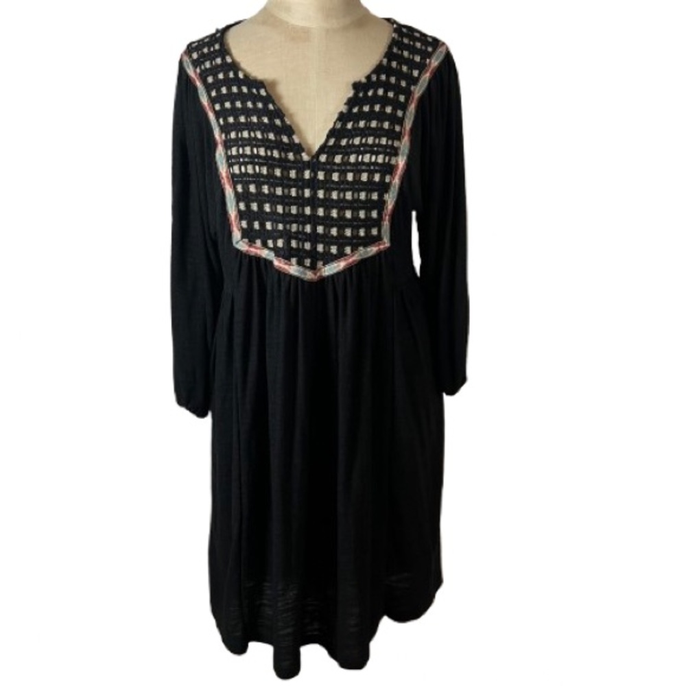 Umgee Black Dress with Checkered crochet detail large boho fairycore whimsical